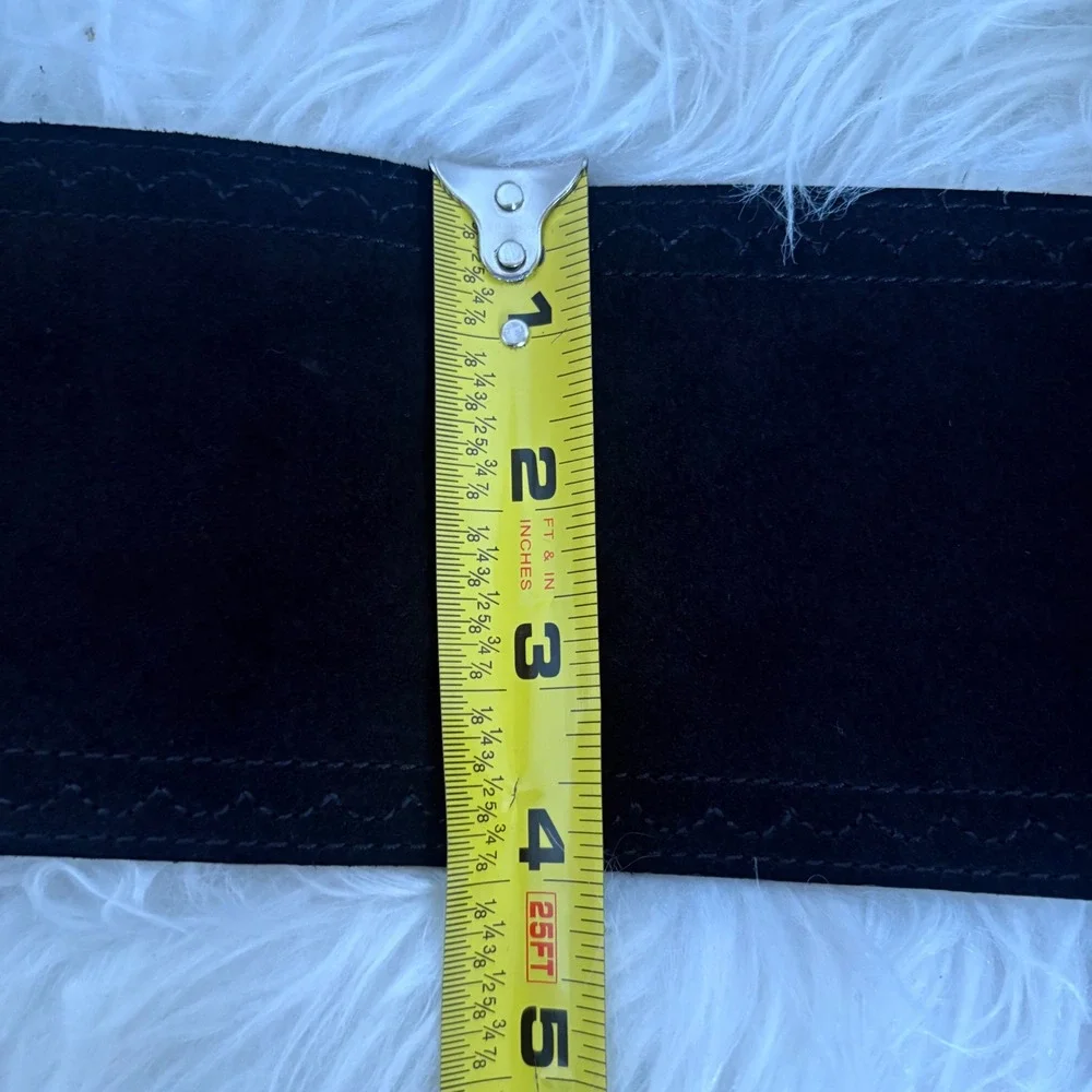 Brighton Black Leather Suede Wide Waist Belt Silver Etched Buckle B30993 Size M